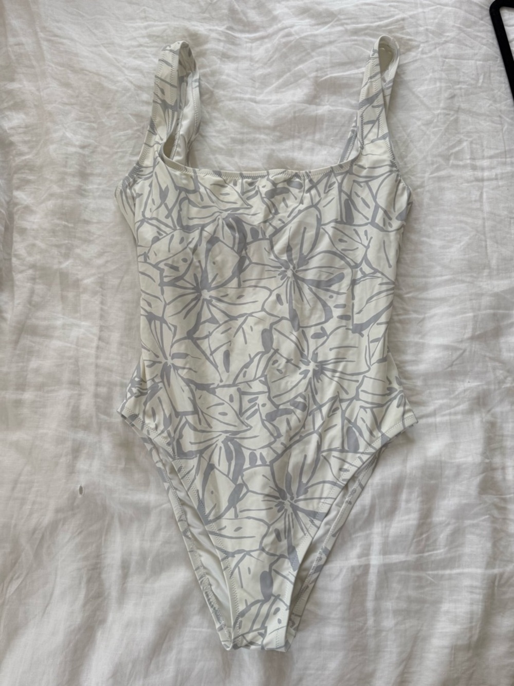 Madewell Cream and Light Gray Floral One-Piece Swimsuit